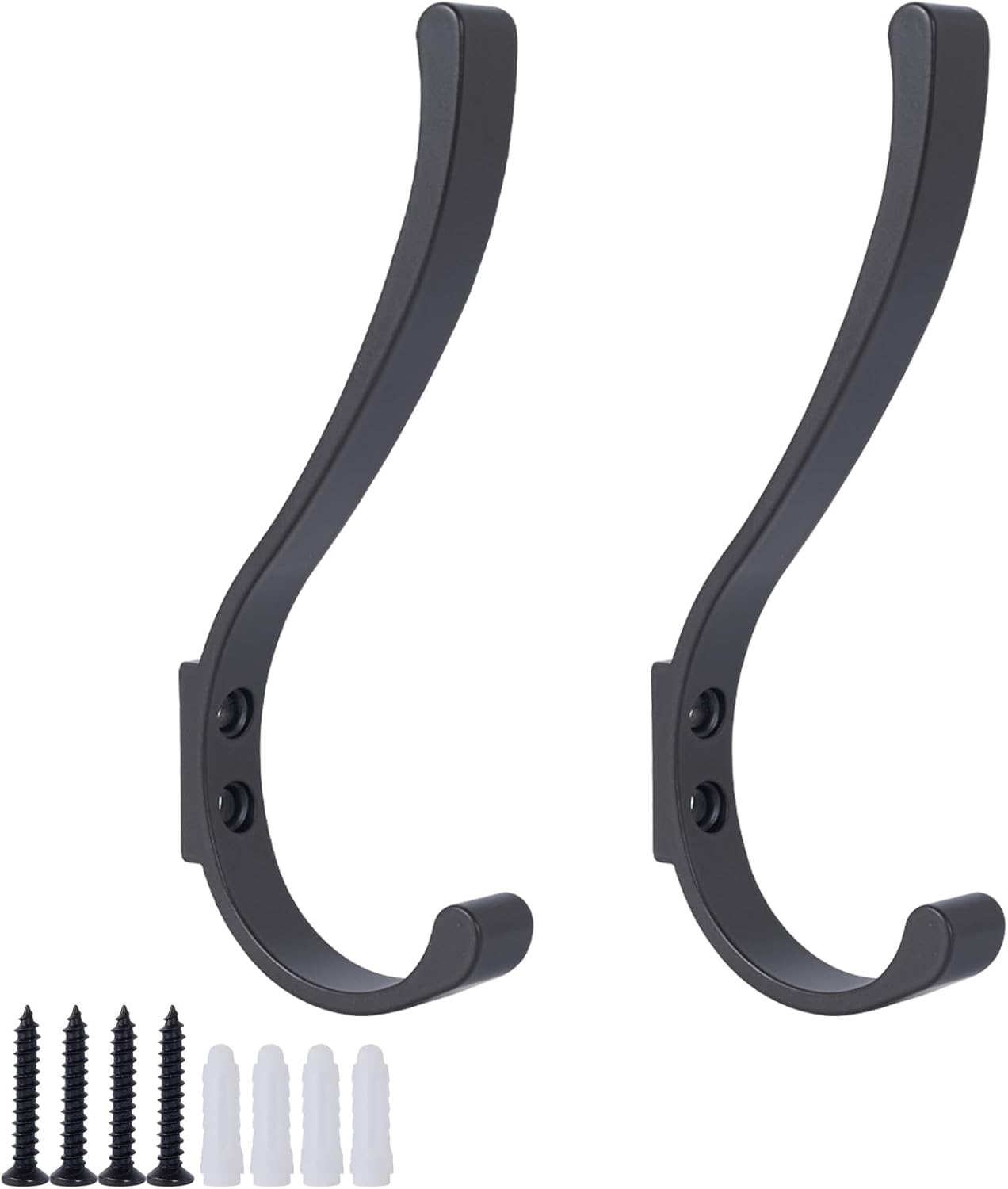 2 Pack Hanging Coat Hooks Wall Mount, Coat Hanger Wall Hangers, Metal Hooks for Hanging Heavy Duty, Screw in Hooks for Hanging Towels, Clothes, Backpack, Hat, Bag, Jacket, Key, Robe, Backpack Grey