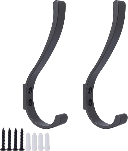 2 Pack Hanging Coat Hooks Wall Mount, Coat Hanger Wall Hangers, Metal Hooks for Hanging Heavy Duty, Screw in Hooks for Hanging Towels, Clothes, Backpack, Hat, Bag, Jacket, Key, Robe, Backpack Grey
