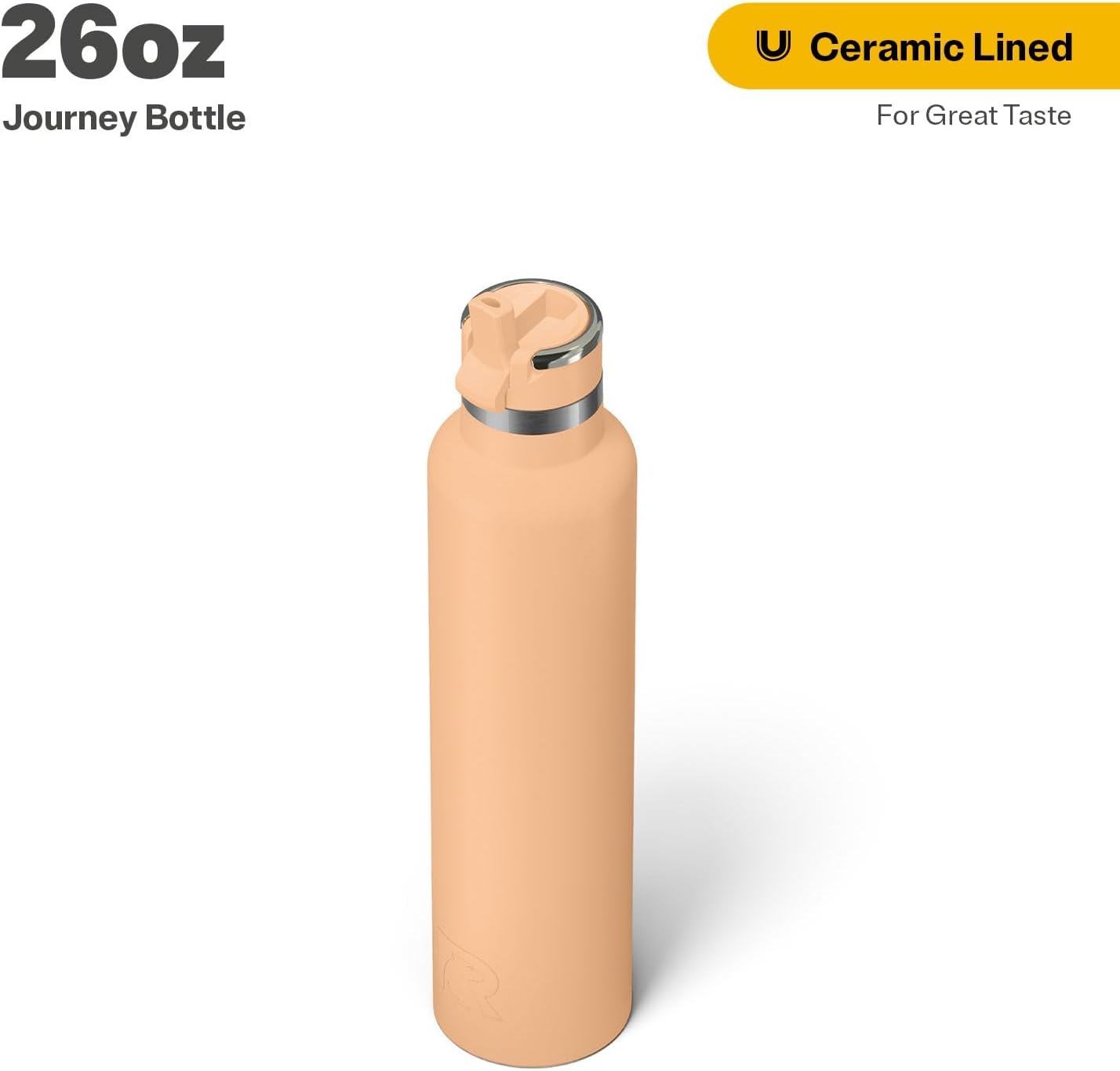 RTIC 26oz Journey Bottle Metal Stainless Steel Vacuum Insulated, BPA Free, Reusable, for Water, Hot and Cold Drinks, Travel, Sports, Camping, Peach Tea