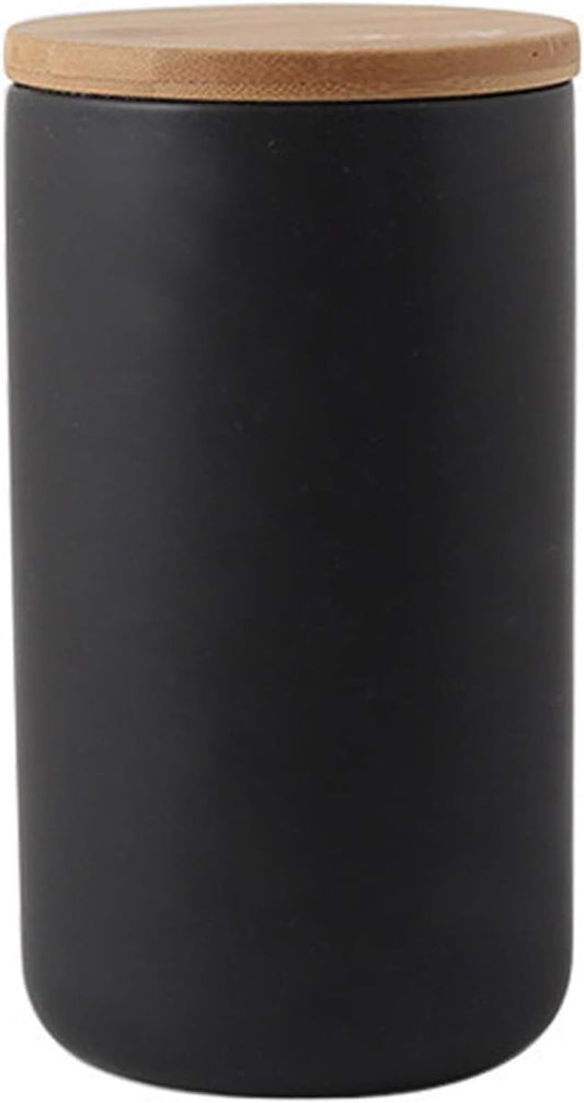 jessie Ceramic Storage Containers with Airtight Seal Bamboo Lids Kitchen Canisters for Tea Spice Seasoning Sugar Coffee (black, 1000ml/34 oz)
