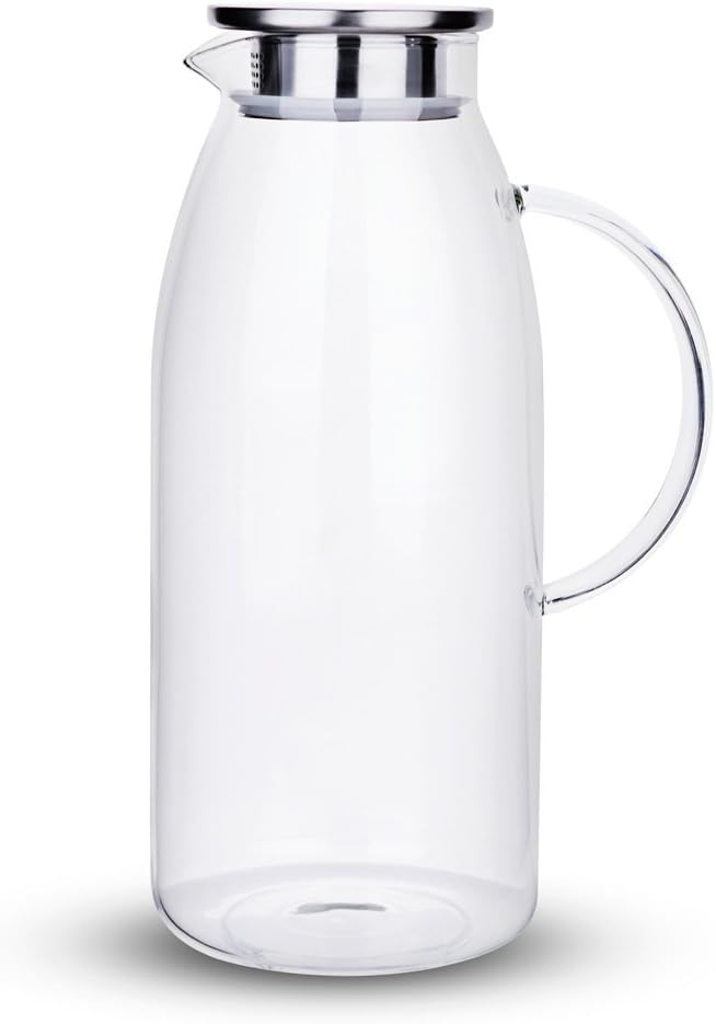 Purefold 100 Ounces Large Glass Pitcher with Lid, Hot/Cold Water Pitcher with Handle, Juice and Iced Tea Beverage Carafe