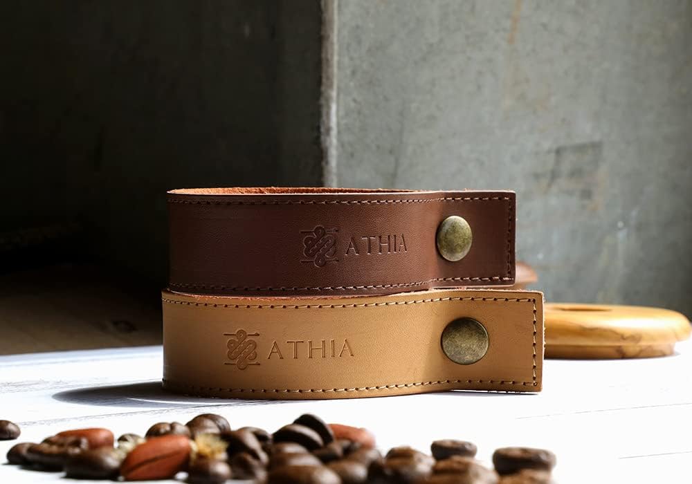 ATHIA glass pour over coffee maker set, minimalist drip coffee maker with reusable cloth filter, glass coffee dripper, walnut lid & leather sleeve for single cup manual brewing (Walnut Wood)