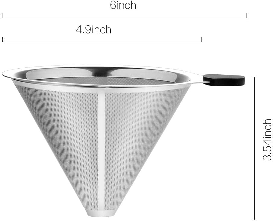 Pour Over Coffee Filter 2PCS, Stainless Steel Coffee Filter, Paperless Reusable Cone Coffee Dripper