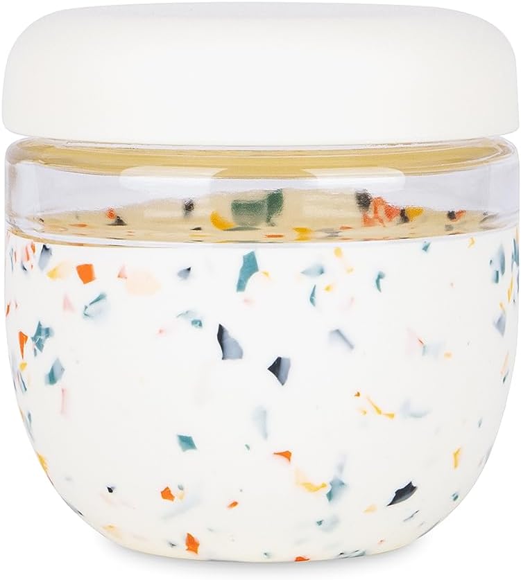 W&P Porter Seal Tight Glass Food Storage Container with Lid, Terrazzo Cream 24oz, Leak & Spill Proof Meal Prep Container, Microwave & Dishwasher Safe, Borosilicate Glass