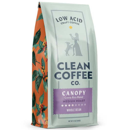 Clean Coffee Co. - Low Acid Medium Roast, Tested for Molds and Toxins, Costa Rica Blend, Notes of Milk Chocolate, Roasted Nuts, Toasted Malt (Whole Bean, 12 oz Bag)