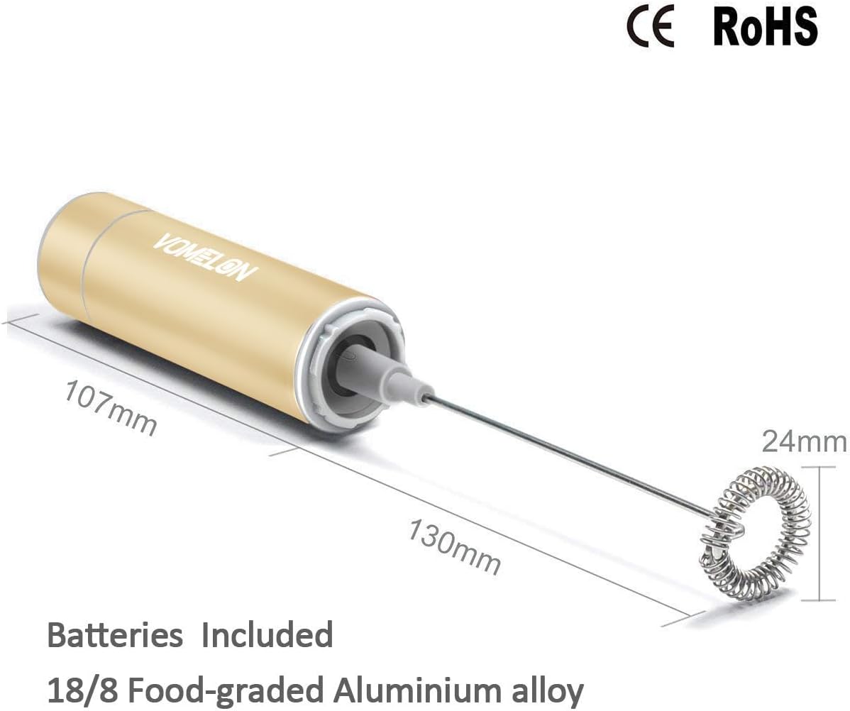 Electric Milk Frother Handheld,Travel Coffee Drink Mixer Batteries Included, 304 Stainless Steel Whisk for latte Cappuccino,Bulletproof Coffee Hot Chocolate,Egg-Beige