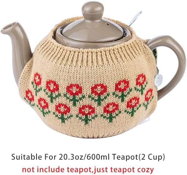 Tea Cozy Suitable for a 600ml,20oz Tea Pot,Teapot Warmer -100% Acrylic Fibers Filling,Two Piece (Toffee Flower)
