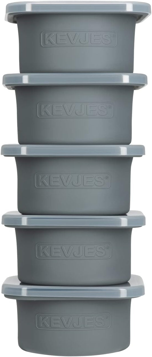 PLUS-Large 1000ml Pizza Dough Proofing Boxes for DIY Artisan Pizza, Food Grade Silicone Stackable Containers with Lids. Freezer, Fridge, Dishwasher Safe (5Space Grey Plus)