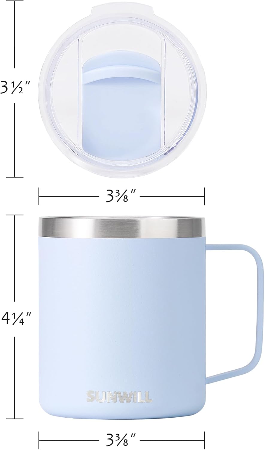 SUNWILL Travel Coffee Mugs Set of 4, Insulated Tumbler with Lid, 14 oz Stainless Steel Cup with Handle Bulk for Gift, Camping, Office, Powder Coated Orchid, Iceberg, Mint, Sakura