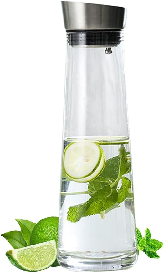 Glass Pitcher with Lid,1.3L Water Carafe for Fridge,Water Pitcher Glass Jug with Lid and Spout for Hot/Cold Water,Ice Tea and Juice Beverage