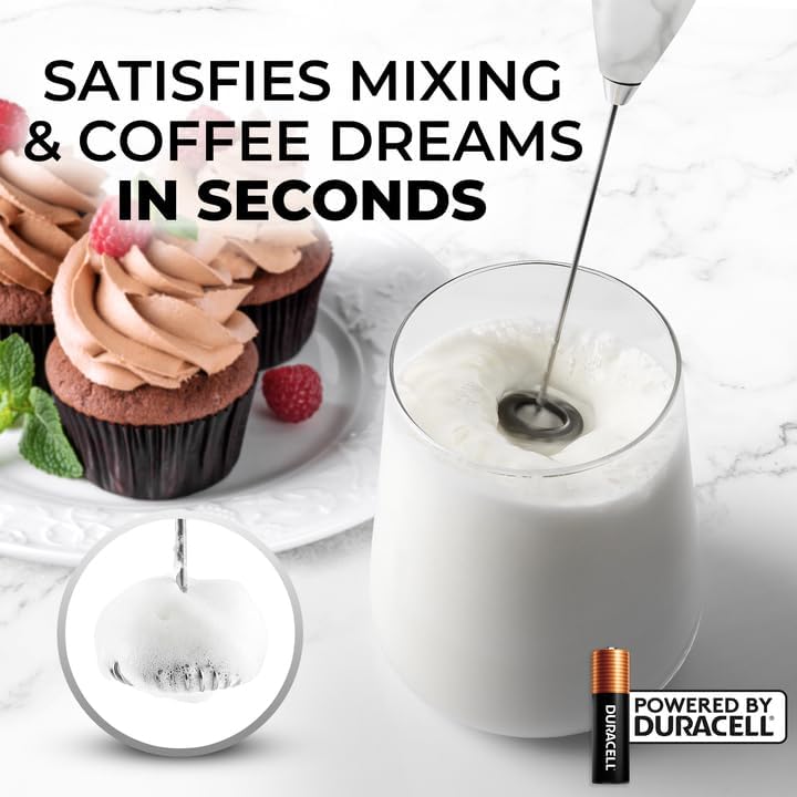 Zulay Kitchen Powerful Milk Frother Wand With 4 AA Duracell Batteries - Ultra Fast Handheld Drink Mixer - Electric Whisk Foam Maker for Coffee, Lattes, Cappuccino, Matcha & Creamer -