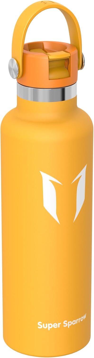 Super Sparrow Insulated Water Bottle - 17 Oz / 25 Oz / 32 Oz - Standard Mouth FlipFlow Flask - BPA Free, Leak Proof Drink Bottle- Ergonomic Straw Water Bottles for Work, Gym, Travel, Sports