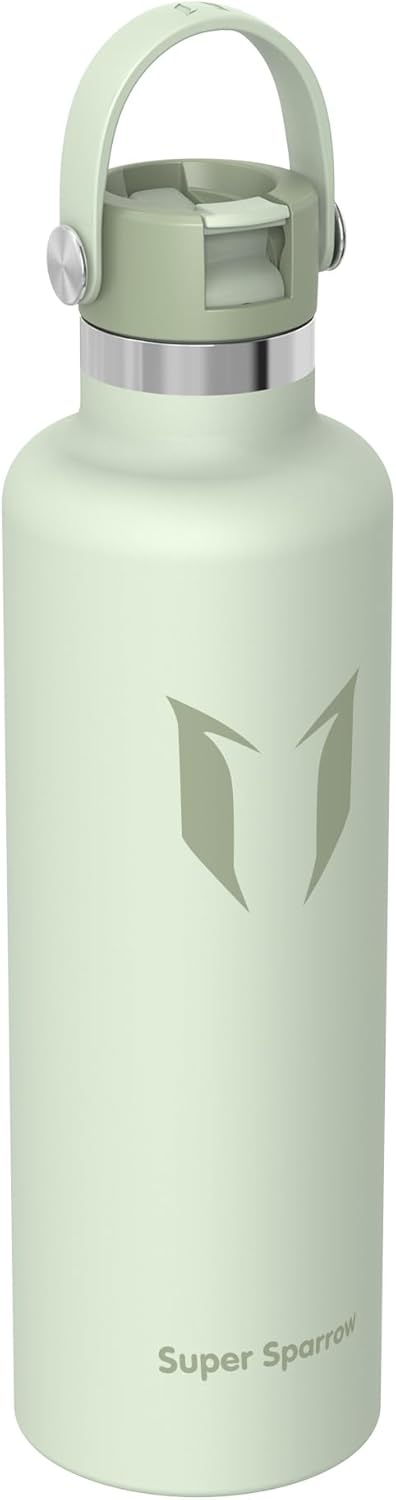 Super Sparrow Insulated Water Bottle - 17 Oz / 25 Oz / 32 Oz - Standard Mouth FlipFlow Flask - BPA Free, Leak Proof Drink Bottle- Ergonomic Straw Water Bottles for Work, Gym, Travel, Sports