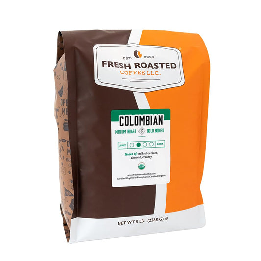 Fresh Roasted Coffee, Organic Colombian | USDA Organic, 100% Single Origin, Kosher | Medium Roast 5 lb (80 oz) Whole Bean