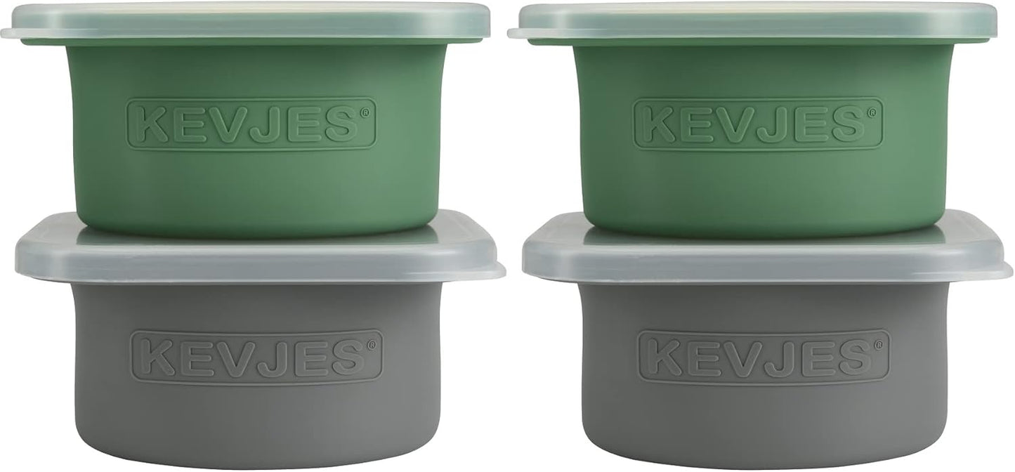 Stackable Silicone Artisan Pizza Dough Proofing Proving Containers with Air-tight Lids-4pack-500ml Volume for 250g Dough Ball (2green+2Space Grey)