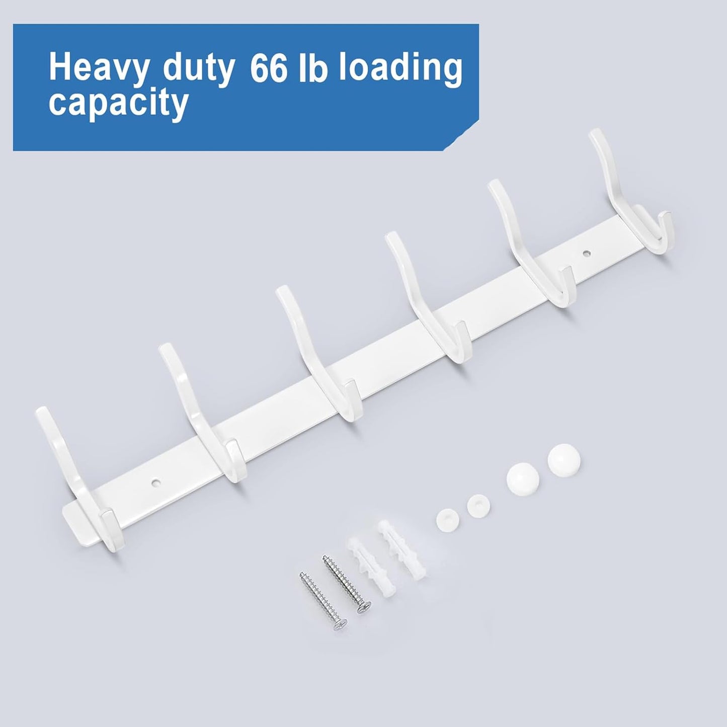 White Wall Hooks Heavy Duty, 17 Inch Coat Hooks Wall Mount with 6 Hooks, Wall Hooks Hangers for Entryway, Bathroom - for Hanging Backpack, Bag, Coat, Purse, Hat, Towel, Clothes