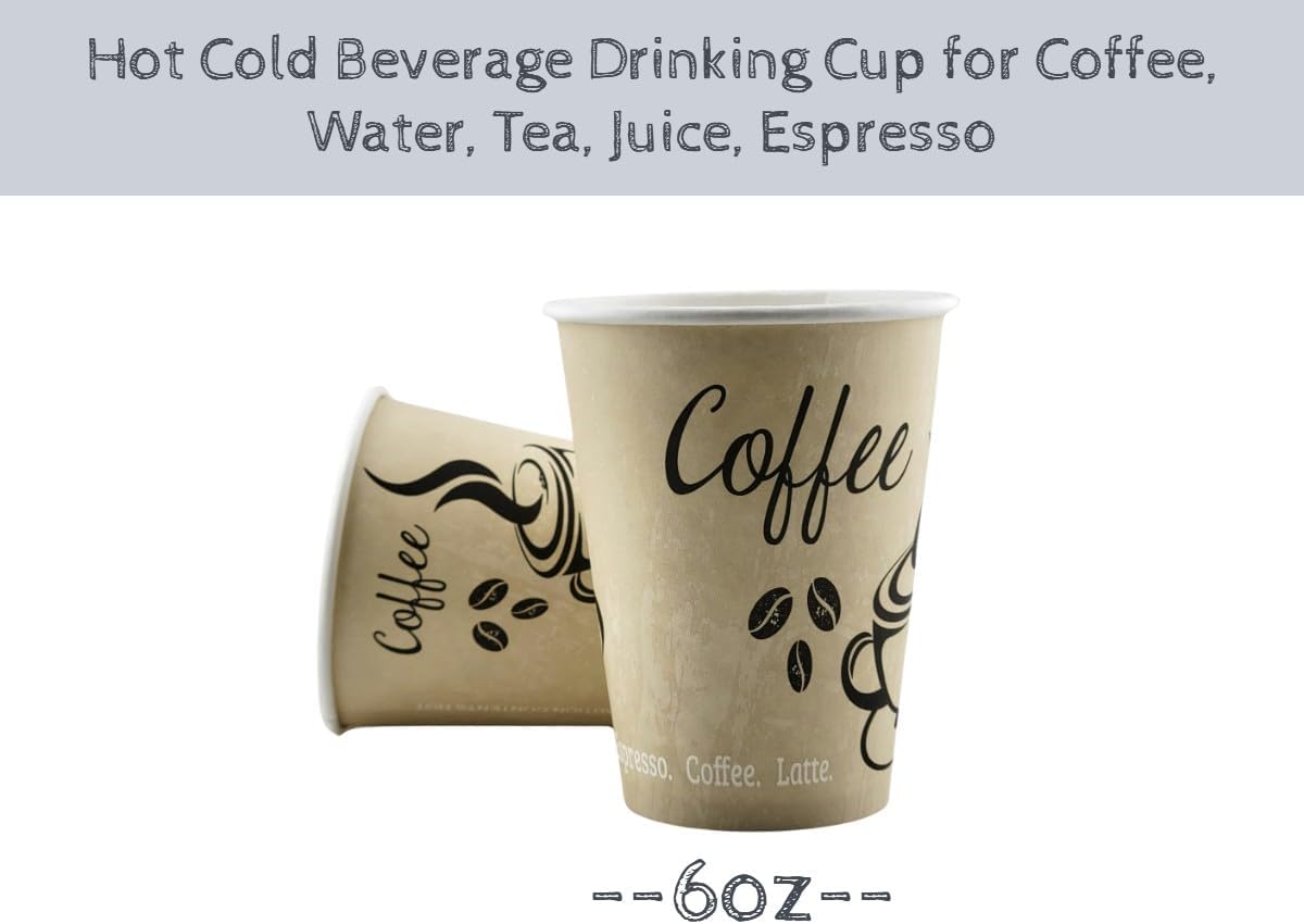 Smygoods Disposable Coffee Cups, To Go Paper Hot Cups, Classic Design (6 OZ, 100 Count) For Hot Beverages, Coffee, Tea, Espresso, Cocoa - Vasos Para Cafe
