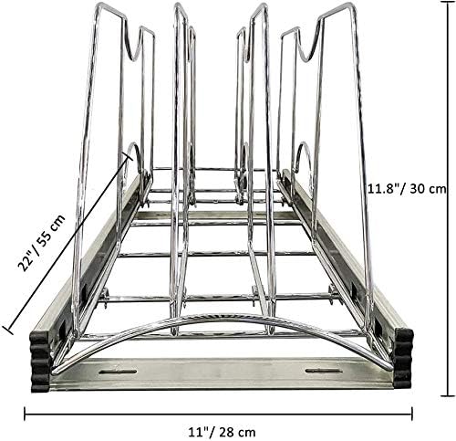 Pull Out Cookie Sheet Organizer for Cabinet, Pan and Pot Rack, Cutting Board Organizer Rack, Baking Tray Organizer for Cabinet, Adjustable Divider Width, 11" W x 22" D x 11.8" H, Chrome