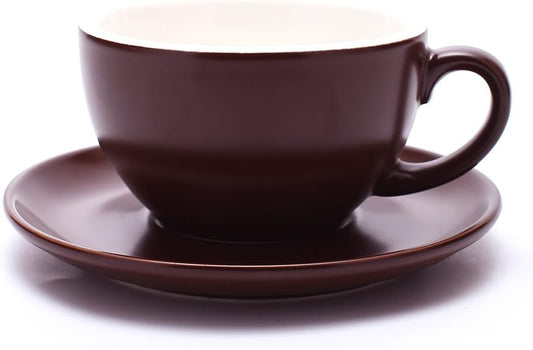 Latte Art Cup and Saucer, Latte & Cappuccino Mate for Coffee Shop and Barista (Matte Brown, 10.5 oz)