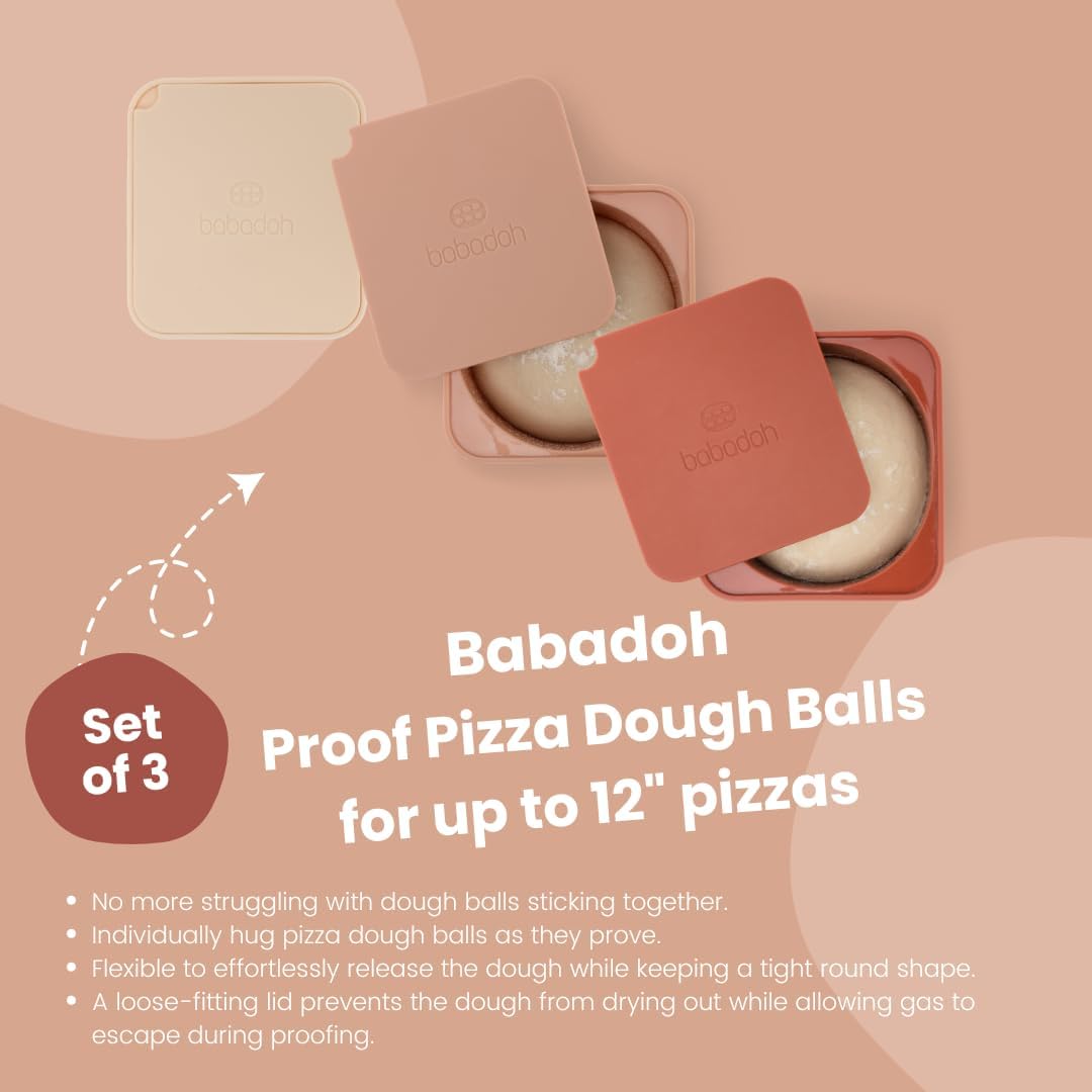 Babadoh Pizza Dough Proofing Silicone Containers with Lids | Pizza Making Accessories | Set of 3 | Multi Spice (1 Sesame, 1 Scallop, 1 Nduja) | Original Size (make 12" Pizzas)