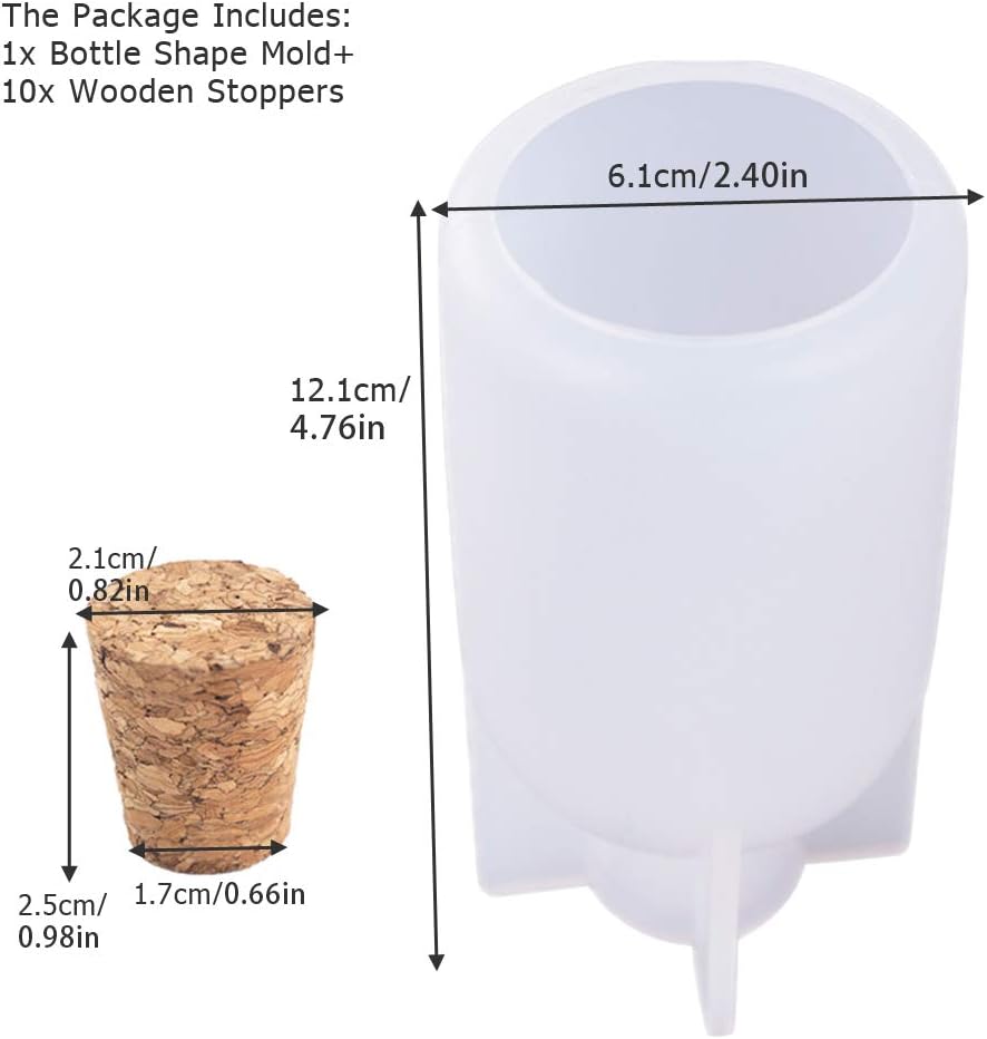 Lamp Shade Resin Mold with 10PCS Wooden Stoppers Creative Bottle Shape Silicone Molds for Epoxy Resin Casting Candle Soap Making Flower Specimen Home Party Decor Gift Art Craft Supplies