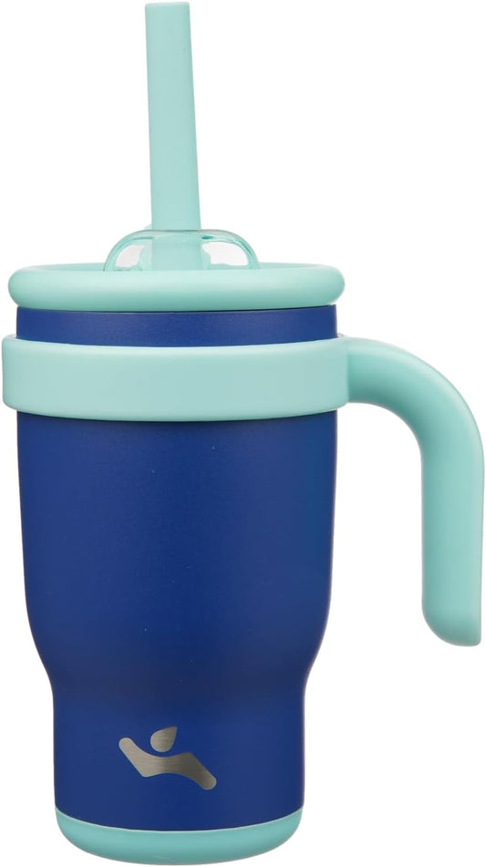 14 oz Tumbler with Side Handle, Insulated Water Bottle with Straw and 2 in 1 Lid, Stainless Steel Cup Travel Coffee Mug for Sports Office Gym,Dark Blue