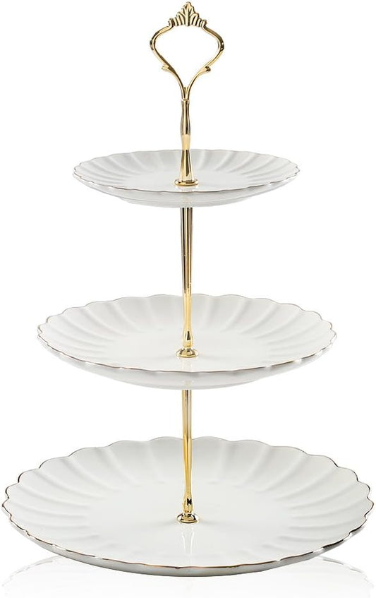 Sweejar 3 Tier Ceramic Cake Stand Wedding, Dessert Cupcake Stand for Tea Party Serving Platter (White)