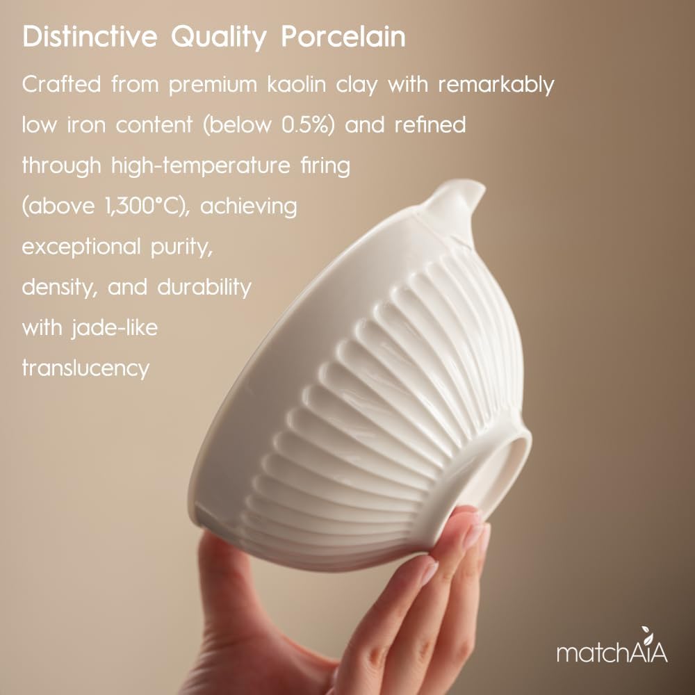 6 Pcs Matcha Set - Ceramic Bowl with Spout, Matcha Whisk with Holder, Tea Powder Canister, Sifter and Spoon, Complete Kit for Traditional Matcha, Modern Lattes, and Tea Ceremonies (White)