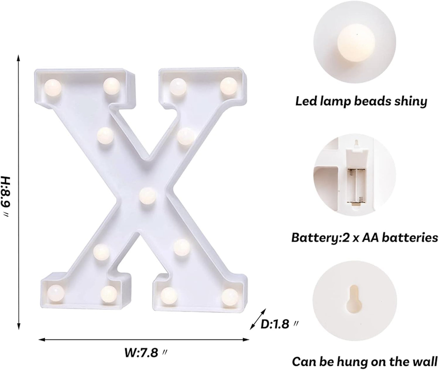 Foaky LED Letter Lights Sign Marquee Light Up Letters Sign for Night Light Wedding/Birthday Party Battery Powered Christmas Lamp Home Bar Decoration(X)