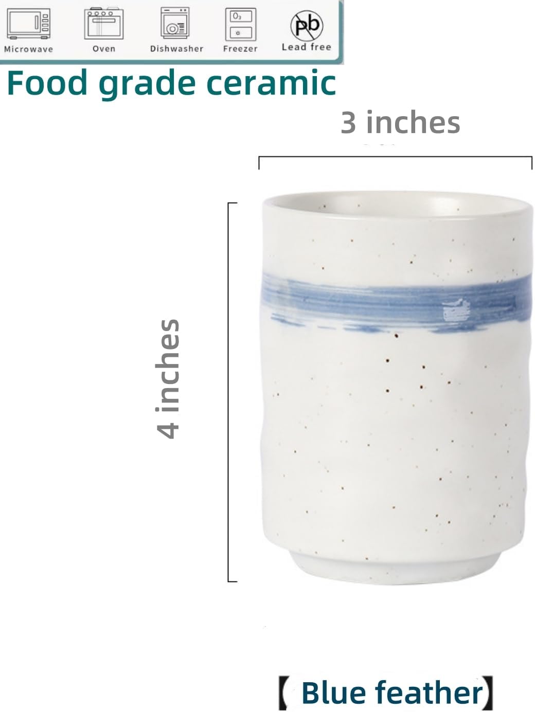 Stoneware Coffee Bar Utensil Holder Tea & Coffee Spoon & Stirrer Holder for Stir Stick Straw Teaspoon Holder Spoon Cup Small Utensil Jar (Blue feather)