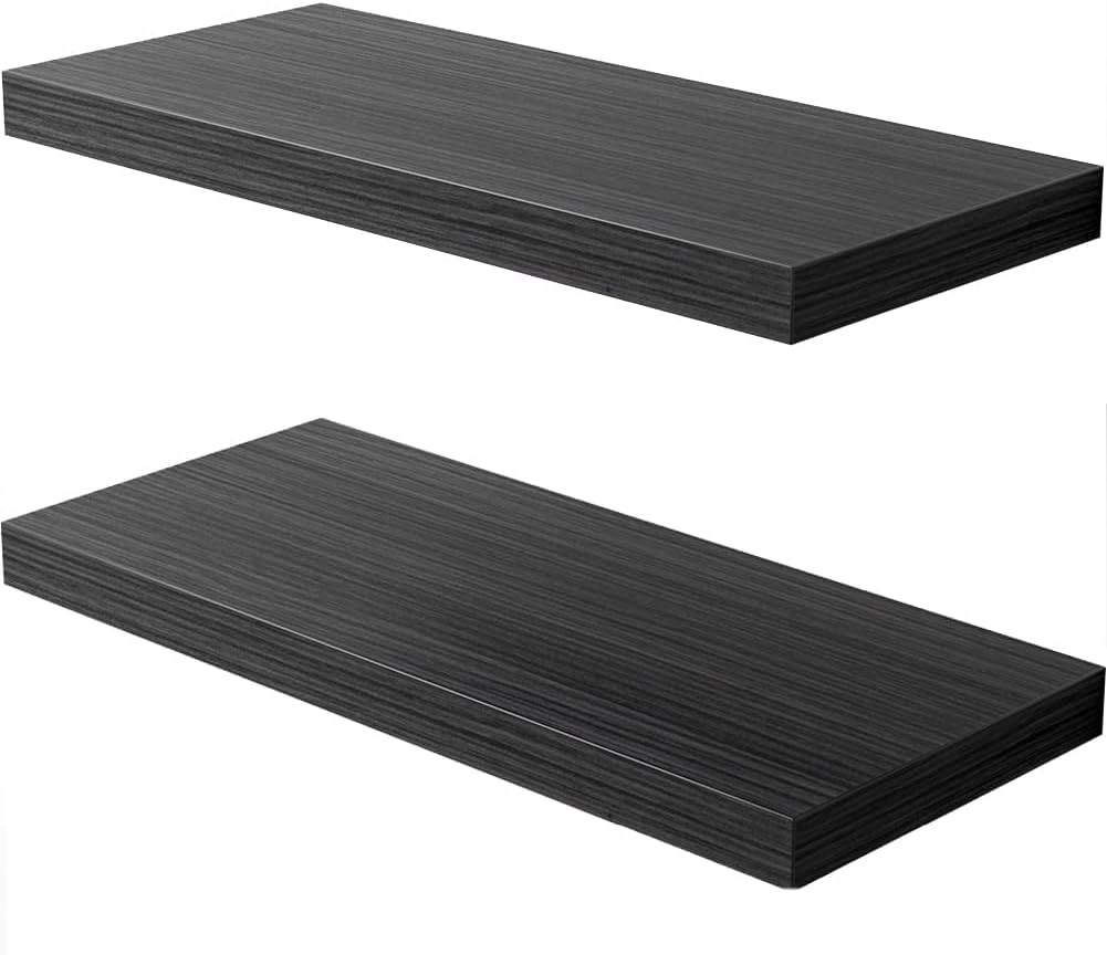 Floating Shelf, Set of 2 Wall Shelf, 36 in W x 12.75 in D x 2 in H Wooden Floating Wall Shelf with Invisible Brackets for Living Room/Bedroom/Bathroom/Kitchen Storage and Decor, Black Wood