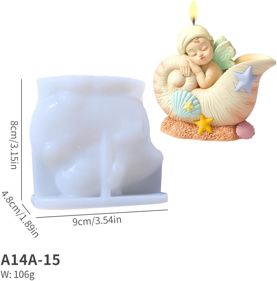 Fantasy Angel Conchs Shell Candle Silicone Mold – Cute Kawaii Seashell Sleeping Fairy Baby Epoxy Resin Mold for Aromatherapy Candle Making, DIY Crafts, Soap, Wax, Clay Desktop Decor