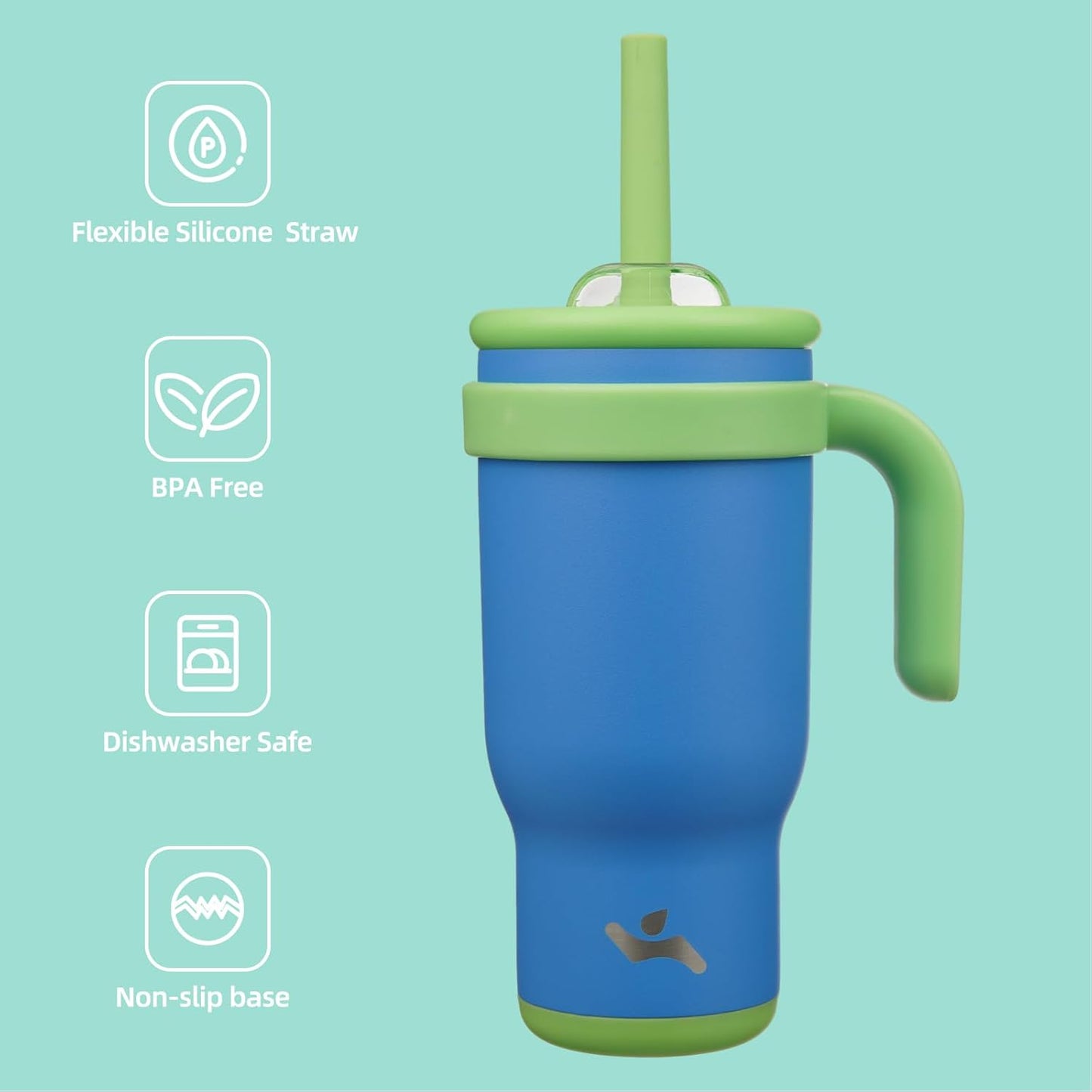 18 oz Tumbler with Side Handle, Insulated Water Bottle with Straw and 2 in 1 Lid, Stainless Steel Cup Travel Coffee Mug for Sports Office Gym,Sky Blue