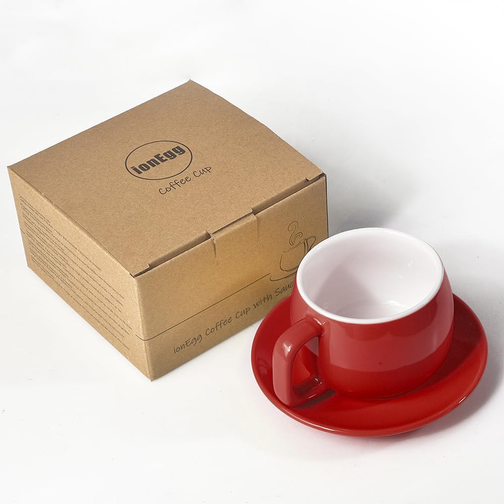 Porcelain Coffee Cup with Saucer 270ml/9oz, Minimalist Design, Perfect for Latte, Cappuccino, and Tea, Red