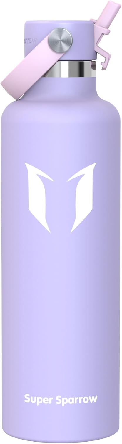 Super Sparrow Insulated Water Bottle - 17 Oz / 25 Oz / 32 Oz - Standard Mouth FlipFlow Flask - BPA Free, Leak Proof Drink Bottle- Ergonomic Straw Water Bottles for Work, Gym, Travel, Sports