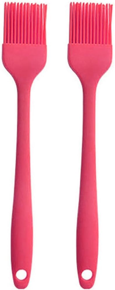 Silicone brush, Oil Brush for BBQ Kitchen Cooking Baking and Grilling (2 PCS,Rose red)
