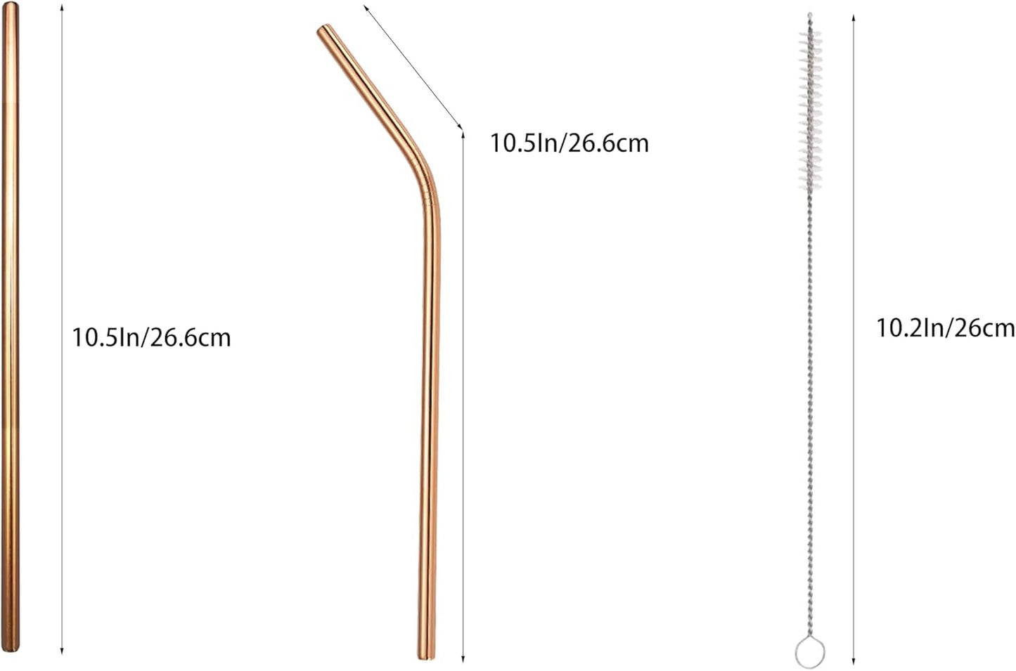 10 Pcs Stainless Steel Straws, Reusable Drinking Straws, 5 Straight + 5 Bent Metal Straws Set With 2 Pcs Cleaning Brushes (Rose Gold, 10.5 Inch)