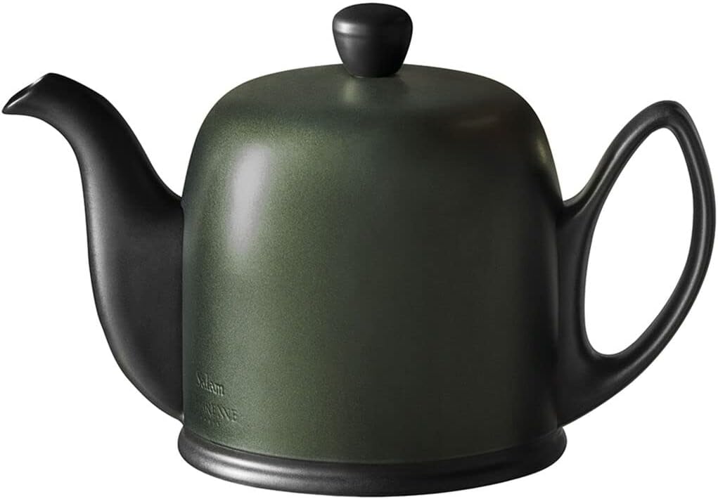 Salam Luxury French Tea Pot - Porcelain Teapot with Emerald Aluminum Cover, Ceramic Tea Kettle for Loose Tea, Removable Infuser, 4 Cup Capacity, 24oz - Emerald