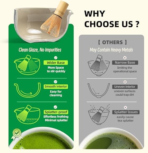 TEANAGOO Matcha Whisk Set Black,7 Pcs Matcha Set,Matcha Kit for Ceremony,Tradition Tea Set for Making Breakfast/Latte,Matcha Whisk Set with Bowl(Chawan)/Whisk and Holder,Gift for Family/Friend