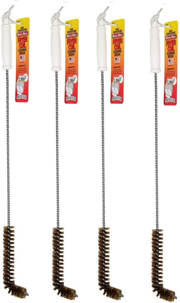 4-Pack L-Shaped Deep Fryer Cleaning Brush, Up to 750F High Heat Resistant Metal Bristles Fryer Cleaning Brush for Food Debris & Grease in Kitchen & Restaurants Deep Fryers Coil by FryOilSaver Co. B53C