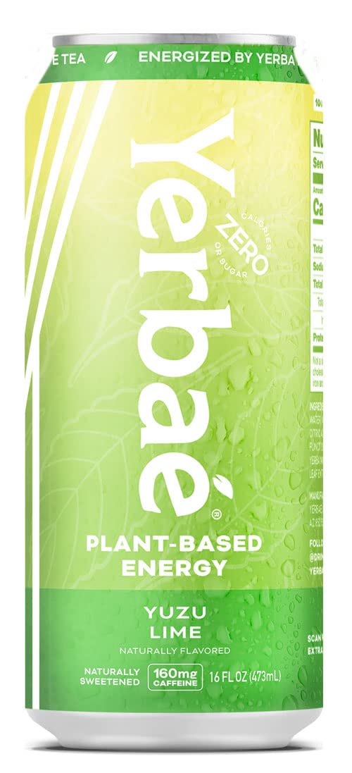 Yerbaé Energy Beverage Yuzu Lime - Lemon Lime Flavor. Energized by Yerba Mate. Naturally Caffeinated Plant-Based, Healthy Alternative to Coffee/Sugary Sodas Pack of 12, 16oz cans