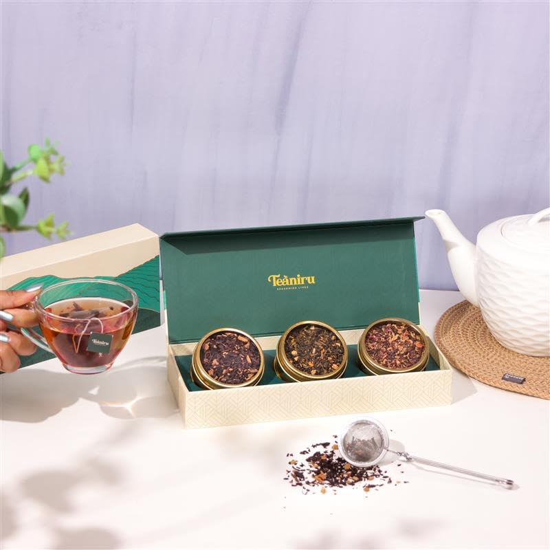 Teaniru, Novelty Tea Collection | 3 Loose Leaf Tea Sampler | Tea Variety Pack - Assortment of Green, Herbal & Black Tea | Gluten Free & Sugar Free | Tea Gift Set for Men & Women