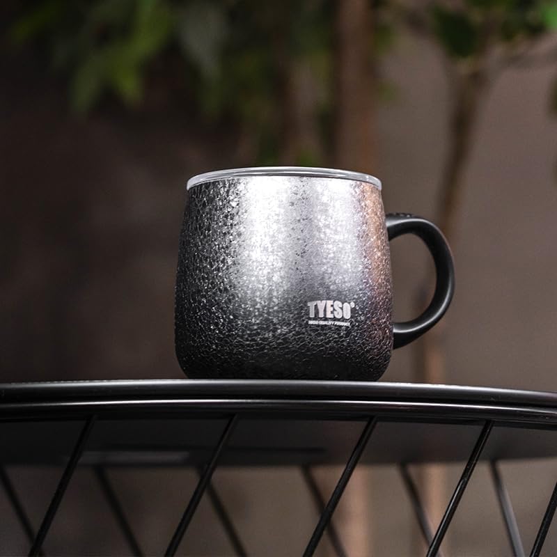 TYESO Office Coffee Mug,Vacuum Insulated Mug Double Wall Stainless Steel Tumbler Cup (Black, 12 oz)