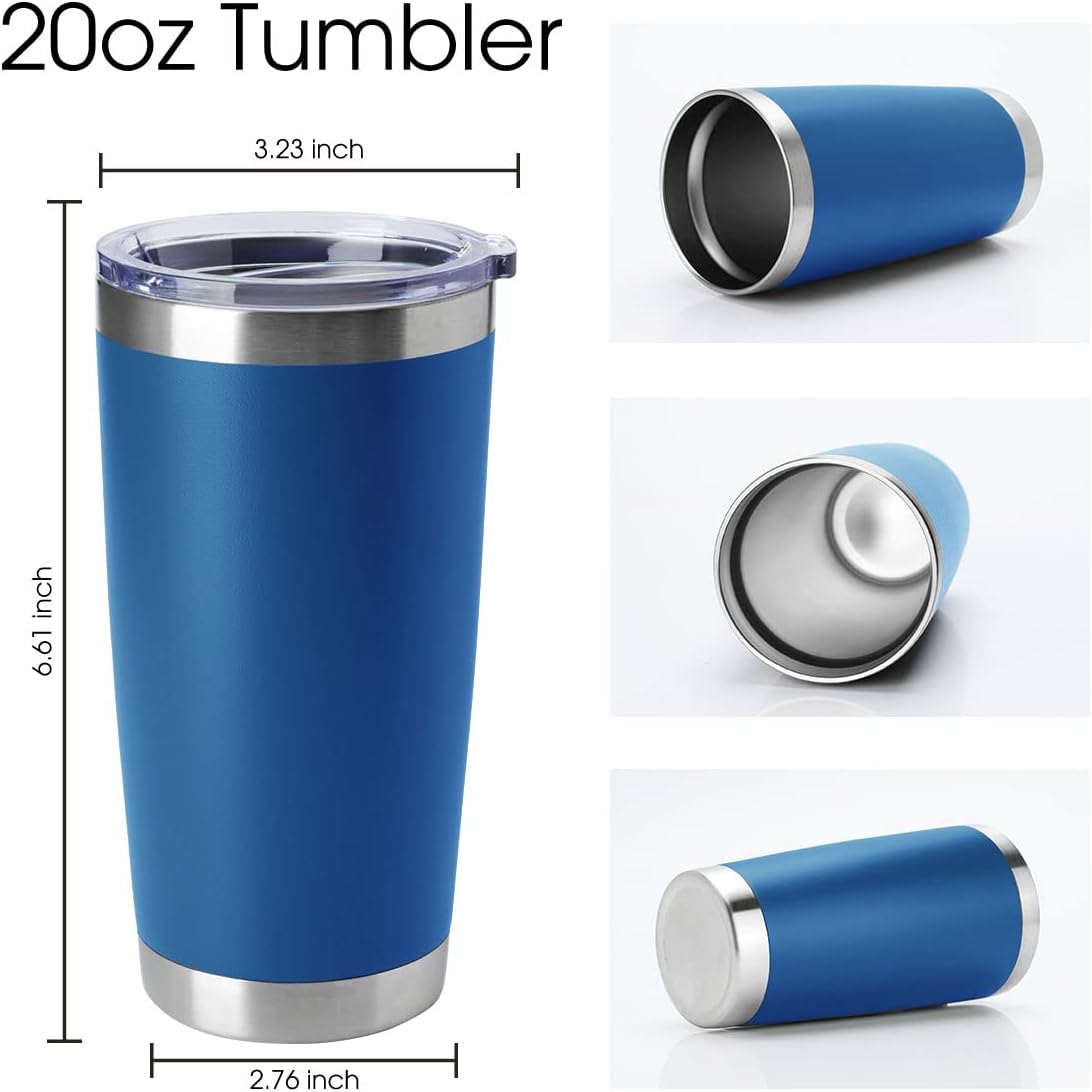 HASLE OUTFITTERS 20oz Tumblers Stainless Steel Mugs with Lid Double Wall Vacuum Insulated Coffee Cups for Cold & Hot Drinks (20oz-Dark Blue, 4 Pack)