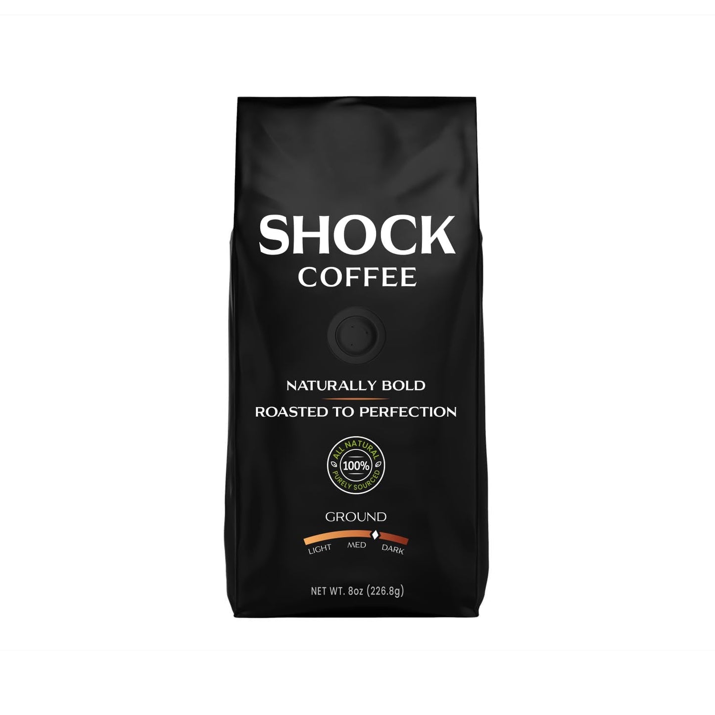 Shock Coffee Naturally Bold | Extra High Caffeine Strong Coffee | Medium Dark Roast Ground | Premium Arabica | 8 ounce