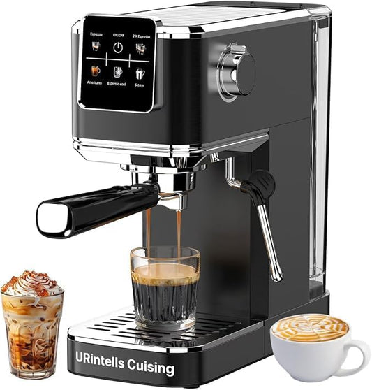 Espresso Machine 20 Bar,Touch Screen Espresso Maker with Steam Milk Frother,Stainless Steel Coffee Machine for Cappuccino Latte Americano Cold Brew,1350W Fast Heat Up System,Black