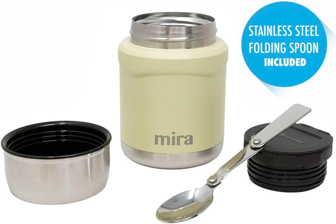 MIRA 15 oz Insulated Food Thermos for hot and cold foods - Leak-Proof Stainless Steel Container with Spoon - Honey