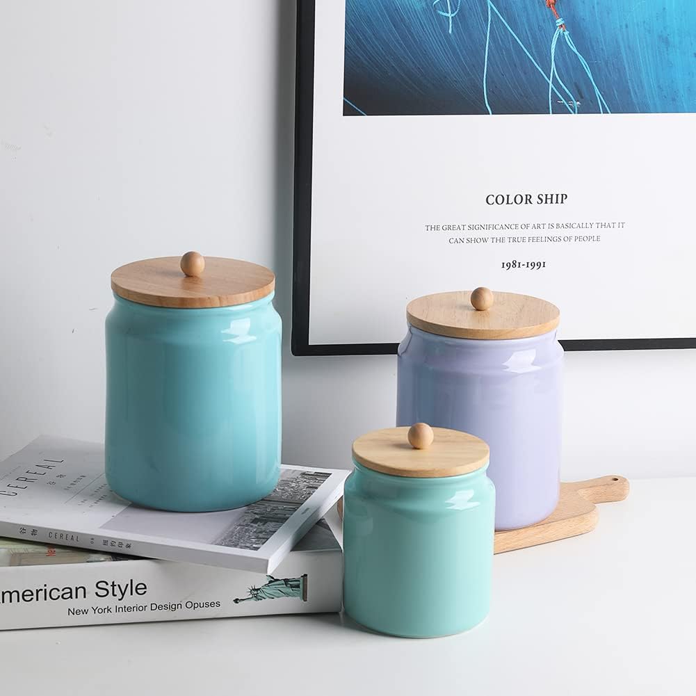 Sweejar Ceramic Kitchen Canisters, 58 FLOZ Porcelain Food Storage Jar with Airtight Seal Wooden Lid, Home Container Serving for Coffee Beans, Tea-leave, Sugar, Salt and More, Tool Bucket (Yellow)