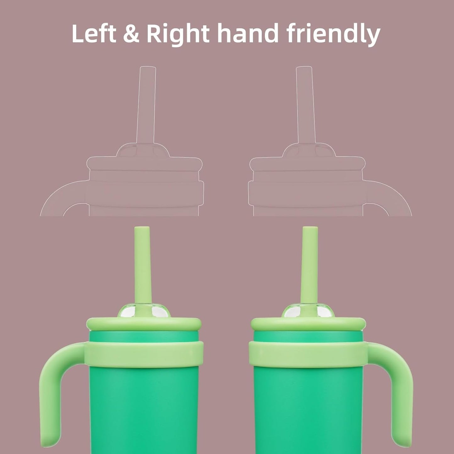 14 oz Tumbler with Side Handle, Insulated Water Bottle with Straw and 2 in 1 Lid, Stainless Steel Cup Travel Coffee Mug for Sports Office Gym,Olive Green