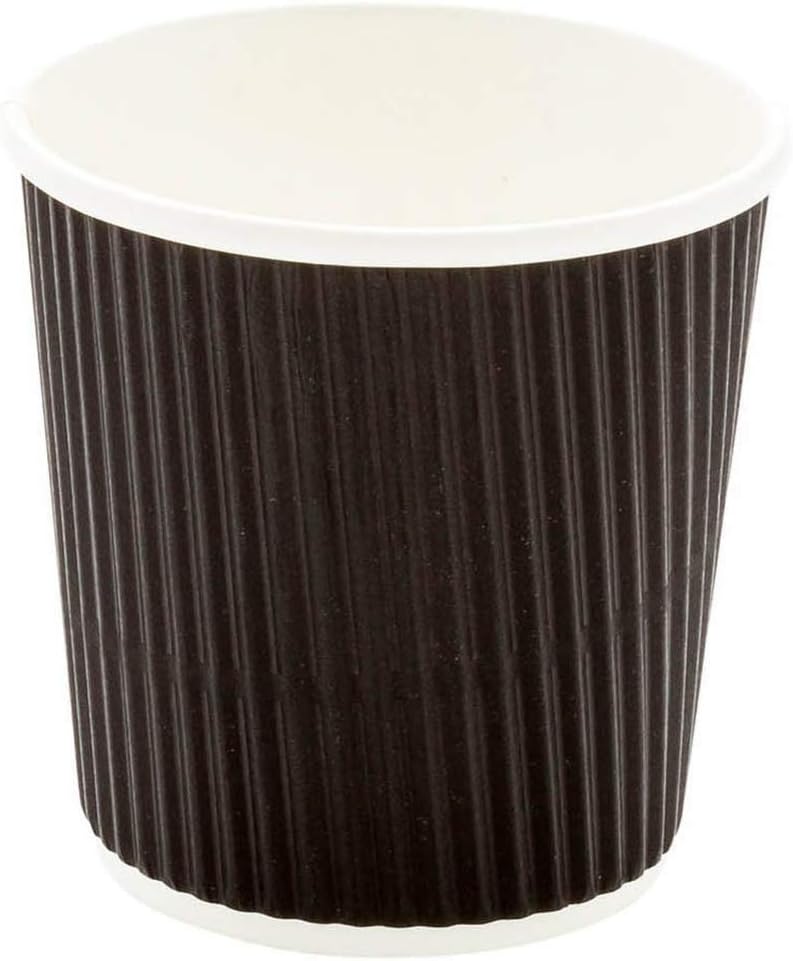 500-CT Disposable Black 4-OZ Hot Beverage Cups with Ripple Wall Design: No Need for Sleeves - Perfect for Cafes - Eco-Friendly Recyclable Paper - Insulated - Wholesale Takeout Coffee Cup